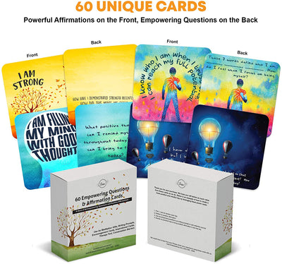 60 Affirmation Cards with Thought Provoking Empowering Questions.