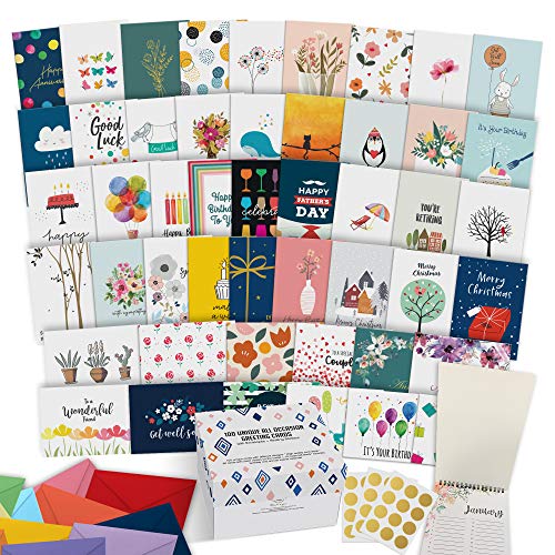 Dessie 100 Large All Occasion Greeting Cards Assortment w/Greetings Inside Birthdays Sympathy Thinking of You Etc Card Organizer Box with Dividers Col