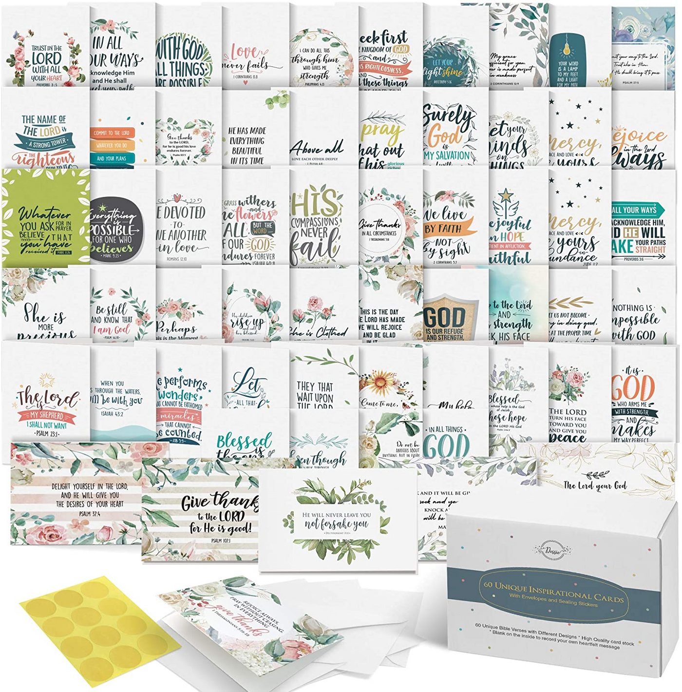 Dessie Bible Verse Cards - 60 Unique Scripture Cards With 60 Different Designs