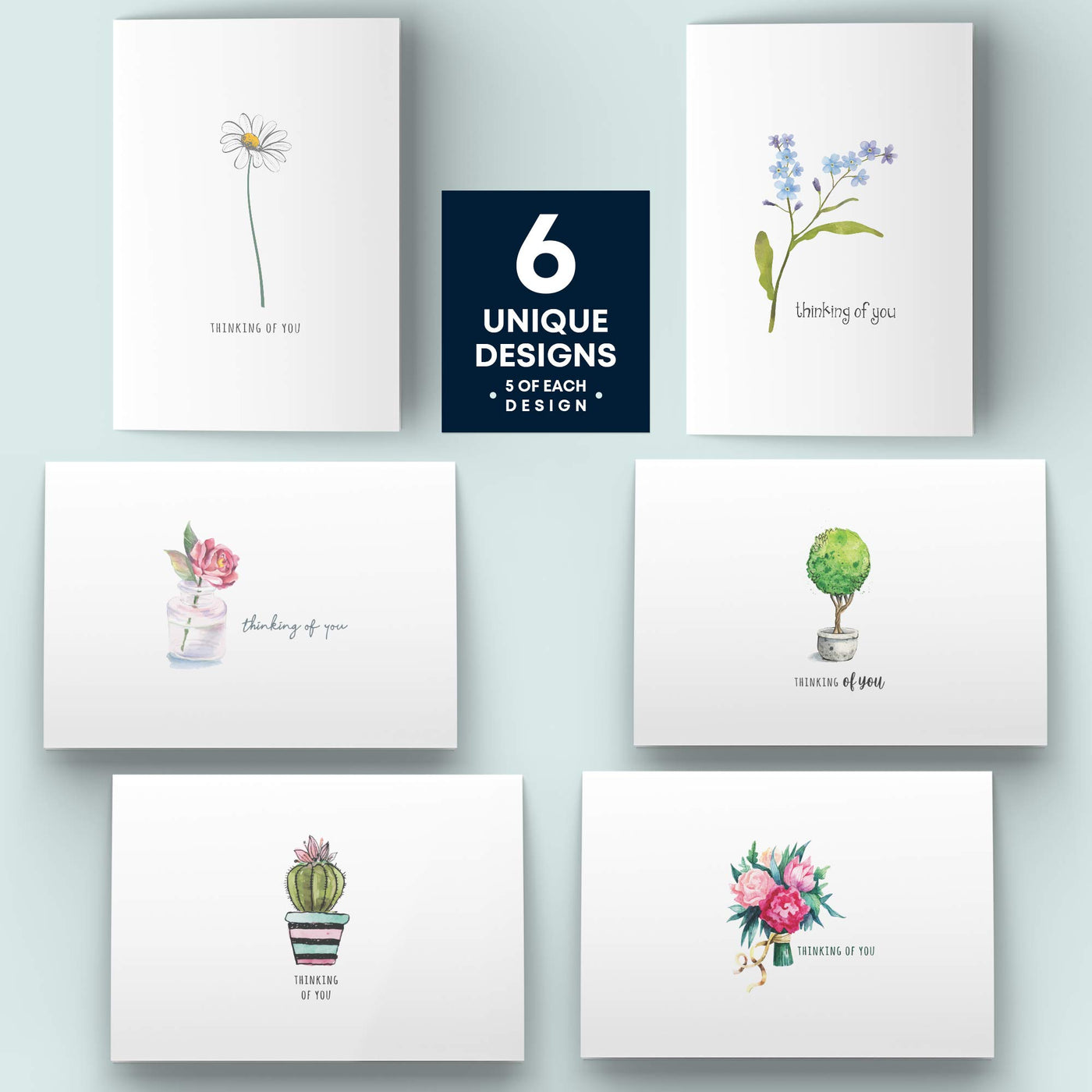 Dessie 30 Thinking of You Cards With Envelopes. 30 4x6 Inch Note Cards with Envelopes - Blank Inside with 6 Unique Floral Designs. White & Colorful Envelopes and Gold Seals In Sturdy Storage Box