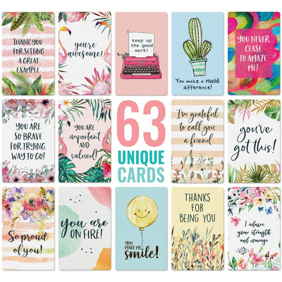 Dessie Motivational Cards - 63 Unique Inspirational Cards. Business Card Sized Encouragement Cards for Employees, Thinking of You Gifts, Appreciation Cards, Kindness Cards, Lunch Box Notes
