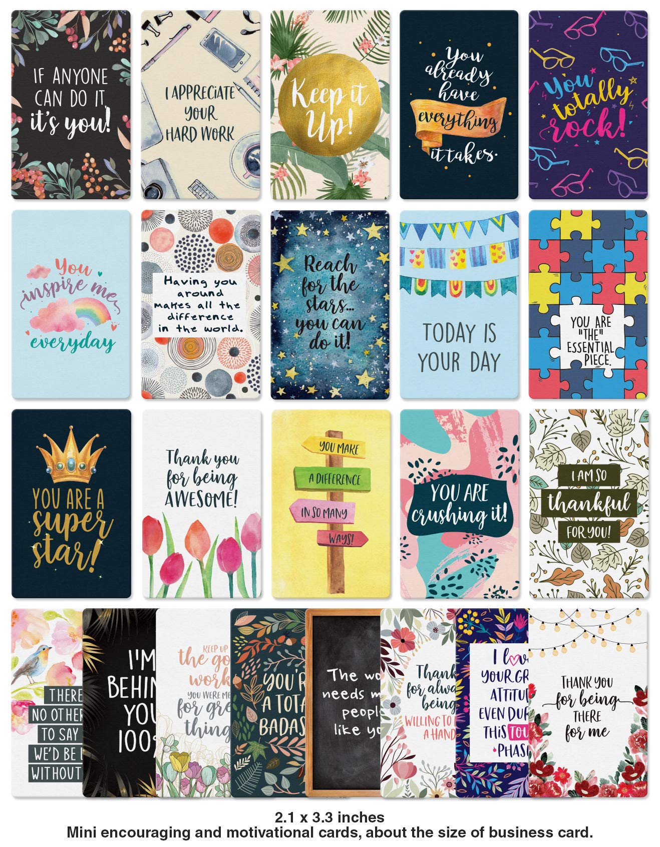 Dessie Motivational Cards - 63 Unique Inspirational Cards. Business Card Sized Encouragement Cards for Employees, Thinking of You Gifts, Appreciation Cards, Kindness Cards, Lunch Box Notes