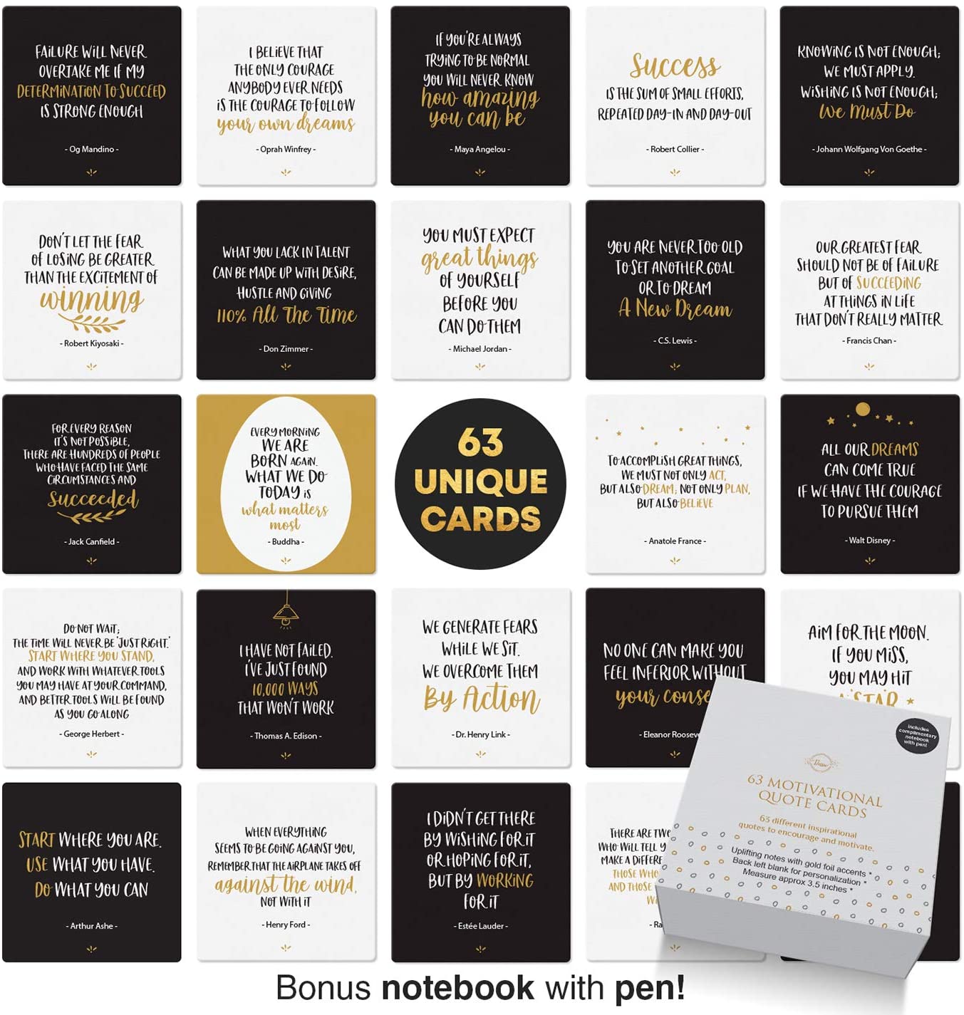 Dessie 63 Unique Encouragement Cards with Inspirational Quotes, Bonus Inspirational Notebook with Pen