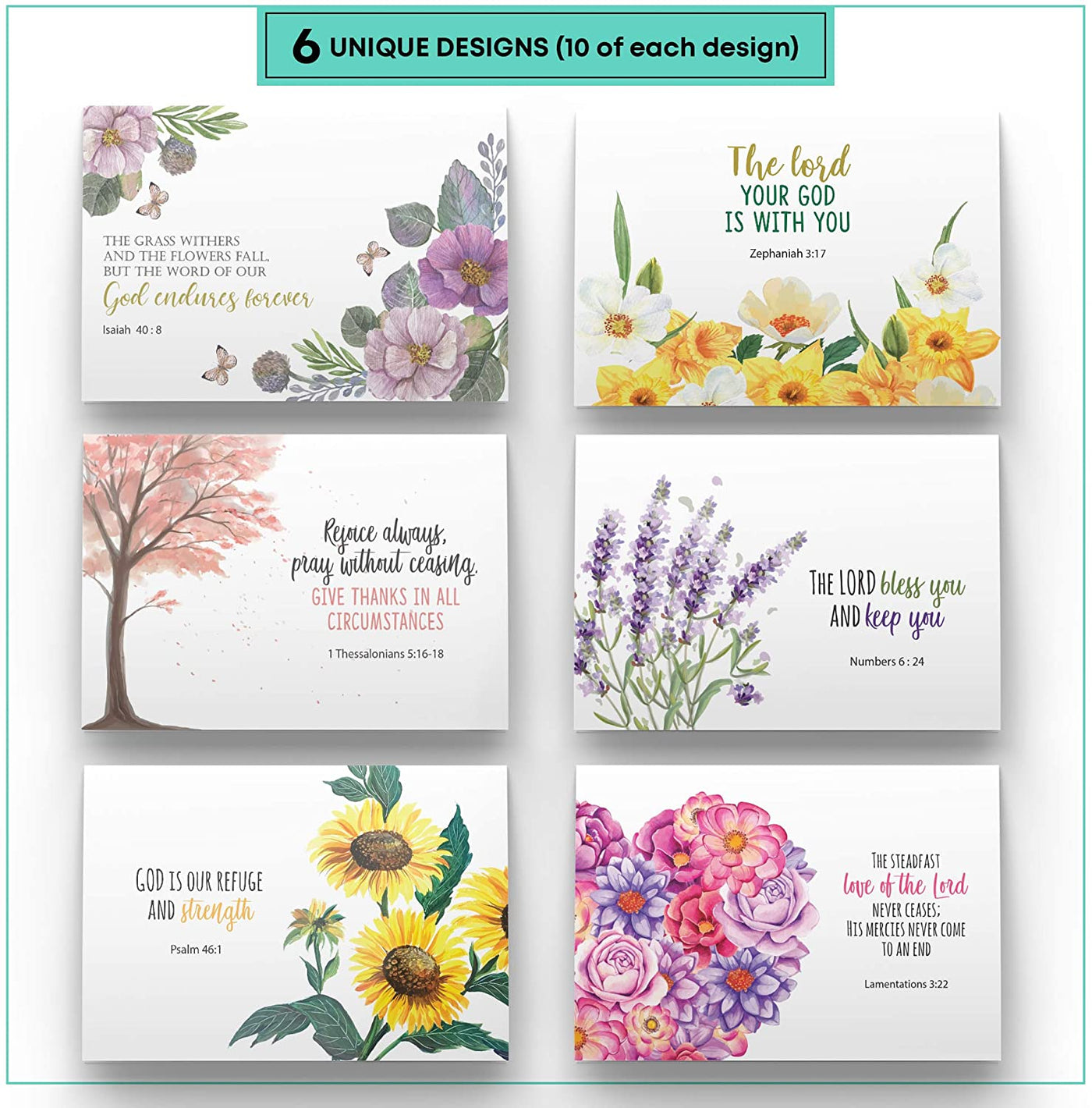 Dessie 60 Inspirational Christian Greeting Cards with 6 Unique Bible Verses.