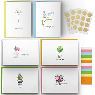Dessie 30 Thinking of You Cards With Envelopes, Blank Inside with 6 Unique Floral Designs, 4x6 Inches. Assorted Envelopes and Gold Seals I