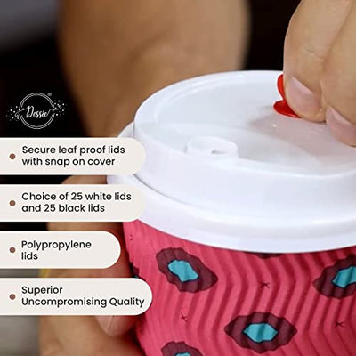 Dessie 50 Disposable Coffee Cups With Lids 16 oz, 5 Unique Designs. Motivational Hot Cups With Lids 16 oz, Heat Resistant, Leakproof & Sturdy. Paper Coffee Cups With Lids