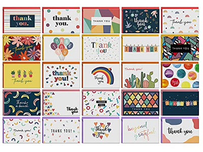 Dessie 100 Unique Thank You Cards Bulk - Blank Note Cards with 100 Different, Colorful Designs, No repetition