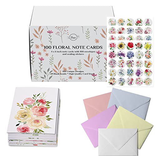 Dessie 100 Unique Thank You Cards Bulk - Blank Note Cards with 100 Different, Colorful Designs, No repetition