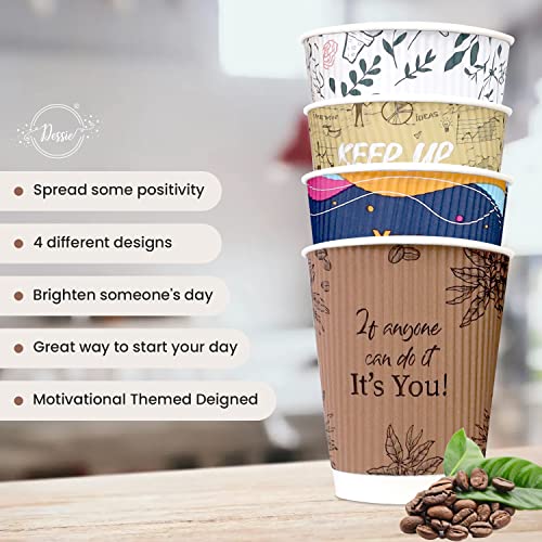 Dessie 100 Disposable Coffee Cups with Lids 12 Oz, To Go Coffee Paper Cups with Lids and Stirrers, Motivational Coffee Cups with Lids 12 Oz.