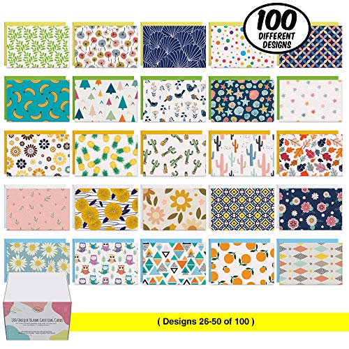 Dessie 100 Unique Blank Greeting Cards With Colored Envelopes & Gold Seals- All Occasion 4x6 inches