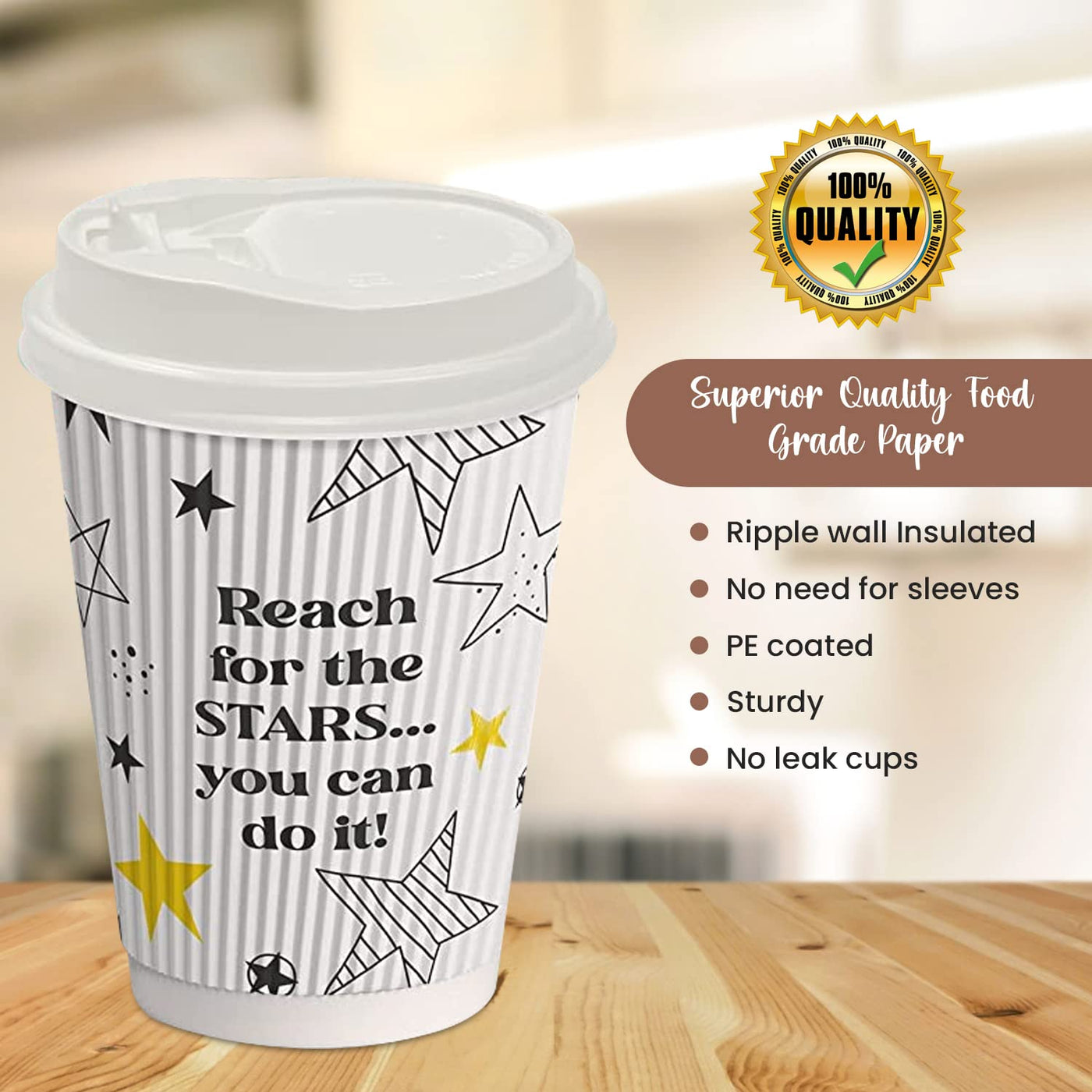 Dessie 100 Disposable Coffee Cups with Lids and Stirrers 12 oz