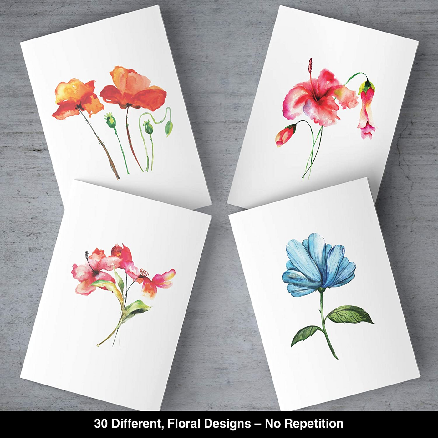 Dessie 30 Floral Watercolor Blank Cards With Envelopes