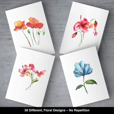 Dessie 30 Floral Watercolor Blank Cards With Envelopes