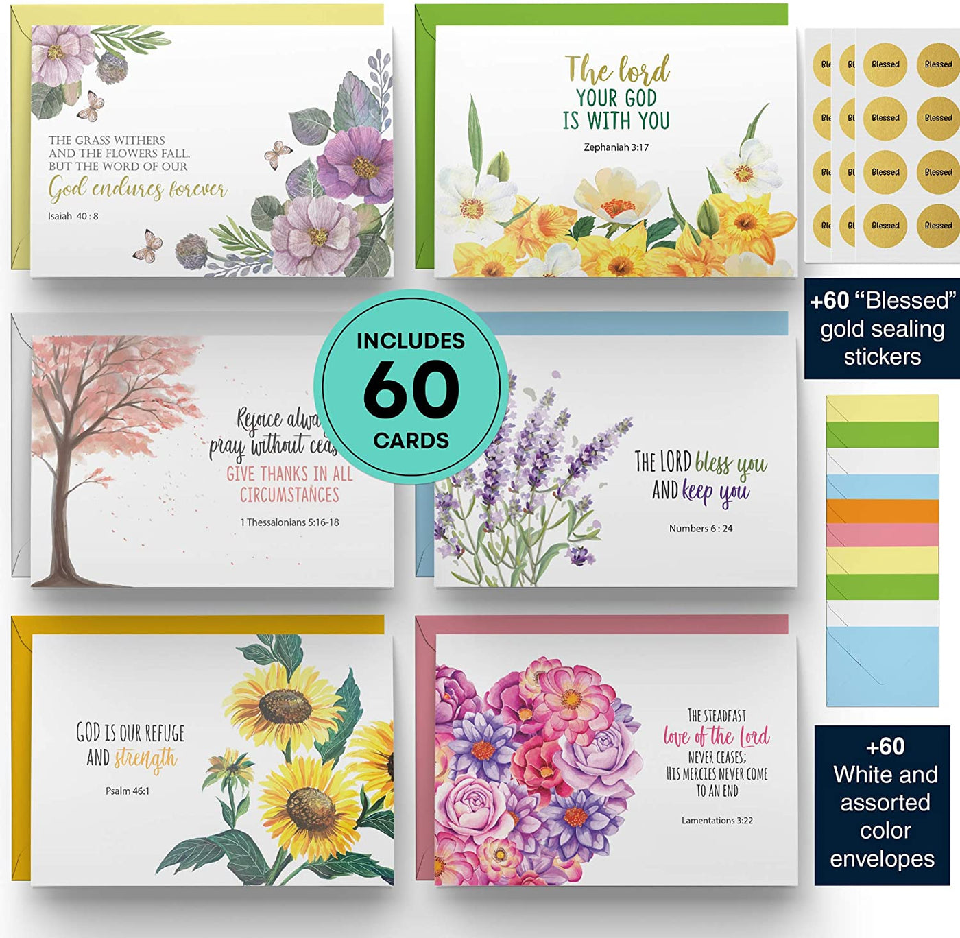 Dessie® 60 Inspirational Christian Cards with Uplifting Verses and Designs, 4” x 6”