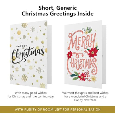Dessie 30 Unique Gold Foil Christmas Cards with Red Envelopes, Gold Sealing Stickers. Short Greetings Inside.