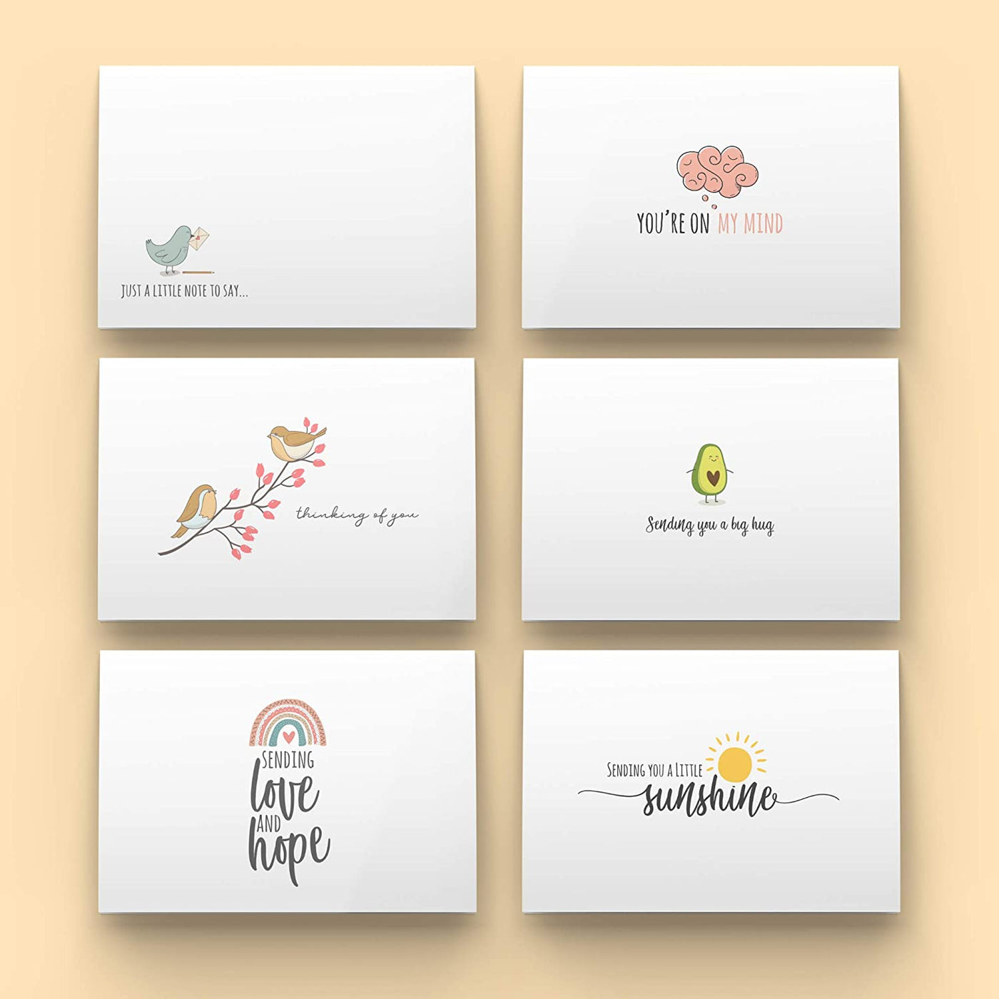 Dessie® 30 Fun and Cute 4” x 6” Thinking of You Note Cards with Envelopes, 6 Designs