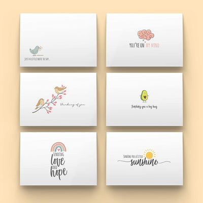Dessie® 30 Fun and Cute 4” x 6” Thinking of You Note Cards with Envelopes, 6 Designs